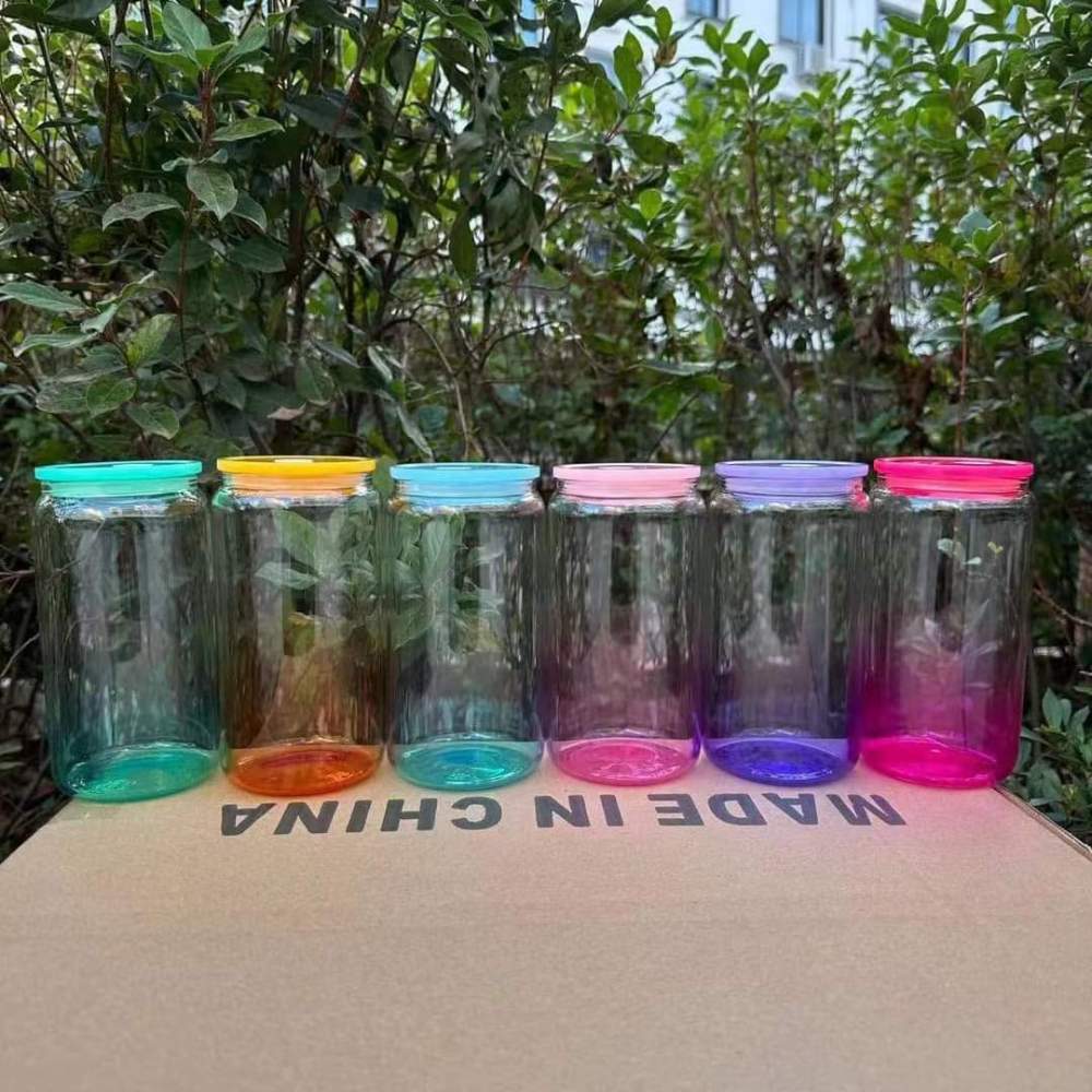 RTS Chinese Warehouse Case of 50pack 16oz Ombre ColorGlass  With  Plastic Straw and Lids