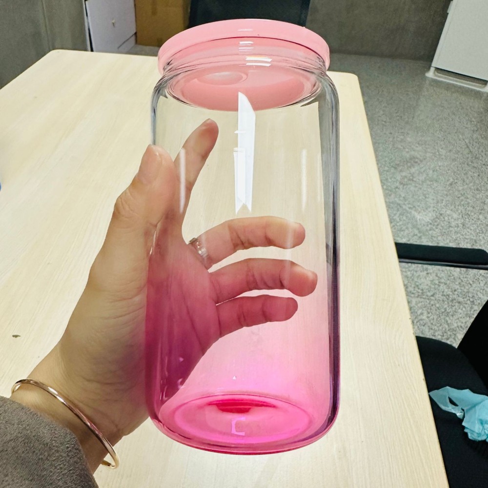 RTS Chinese Warehouse Case of 50pack 16oz Ombre ColorGlass  With  Plastic Straw and Lids