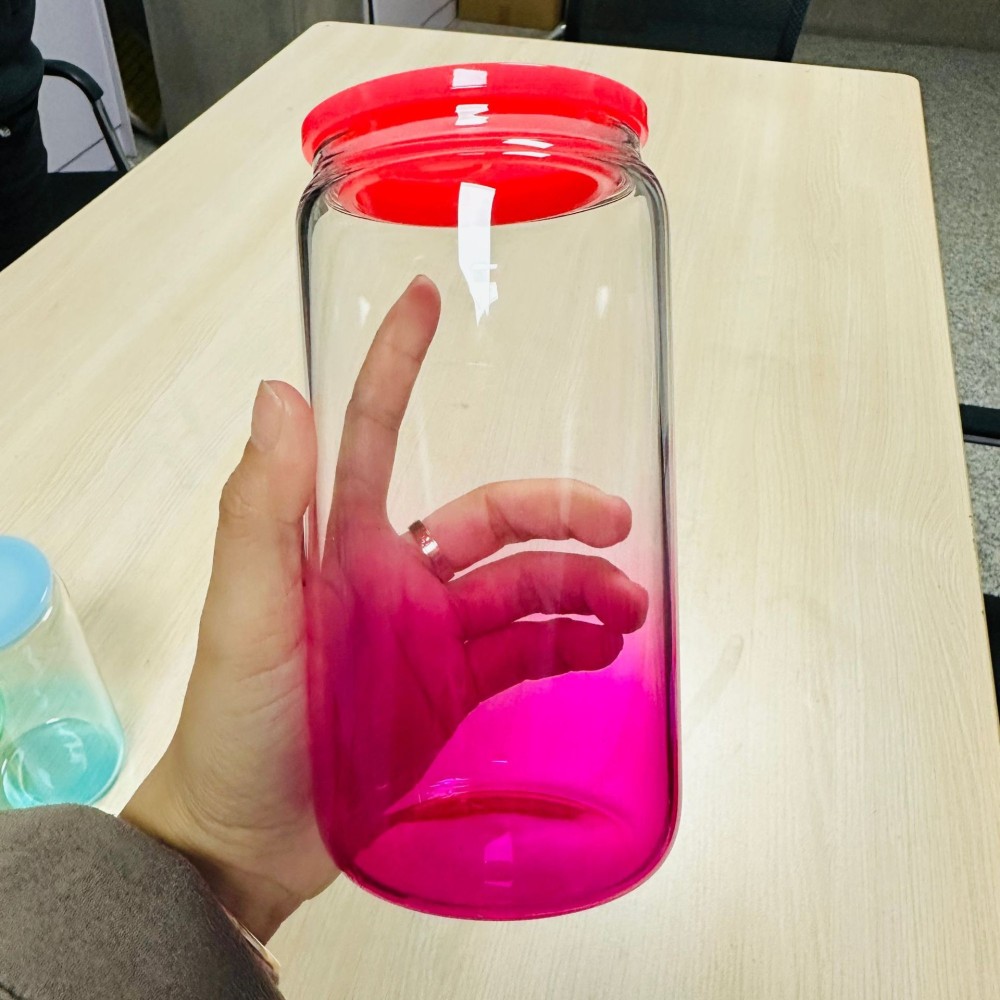 RTS Chinese Warehouse Case of 50pack 16oz Ombre ColorGlass  With  Plastic Straw and Lids