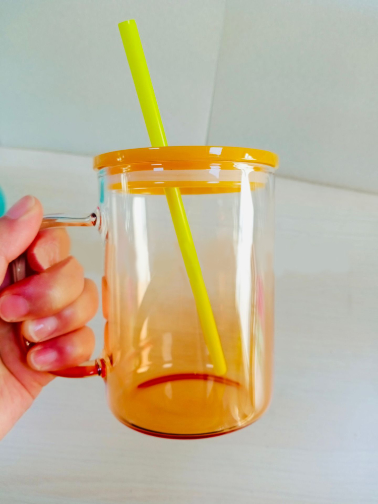 17oz Sublimation Blank Omber Colored Glass Can With Colored Plastic Lid and handle- Chinese Warehouse