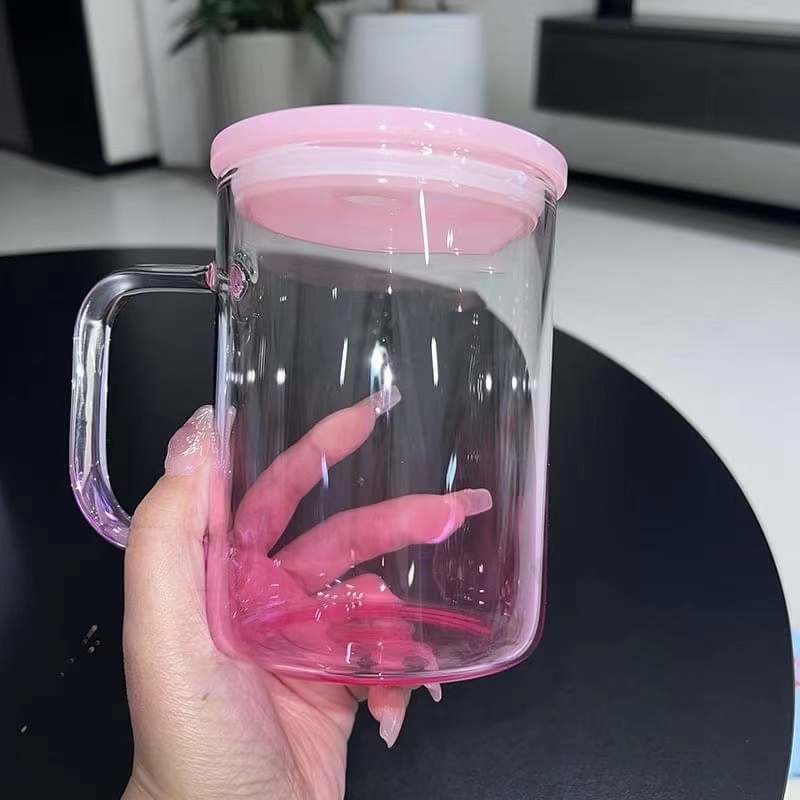 17oz Sublimation Blank Omber Colored Glass Can With Colored Plastic Lid and handle- Chinese Warehouse