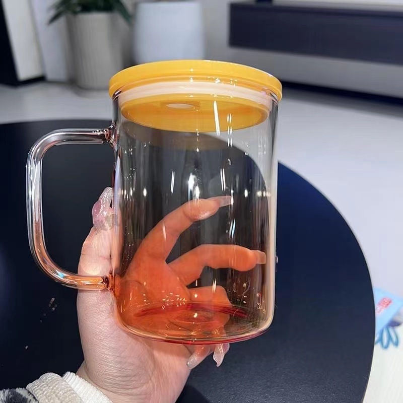 17oz Sublimation Blank Omber Colored Glass Can With Colored Plastic Lid and handle- Chinese Warehouse