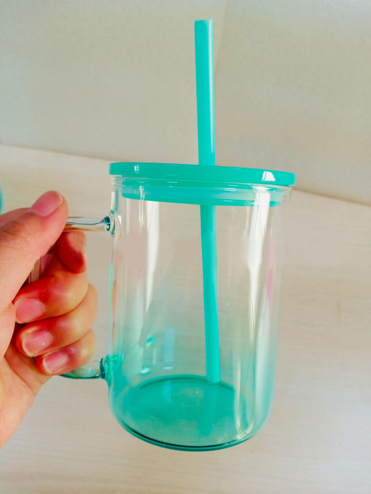 17oz Sublimation Blank Omber Colored Glass Can With Colored Plastic Lid and handle- Chinese Warehouse