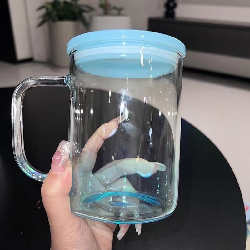 17oz Sublimation Blank Omber Colored Glass Can With Colored Plastic Lid and handle- Chinese Warehouse