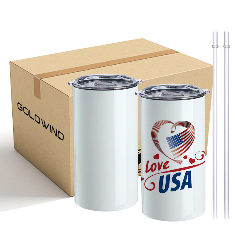 US Warehouse Case of 25pack 12oz Sublimation Straight Skinny Tumblers wiht Plastic Straw&Lids