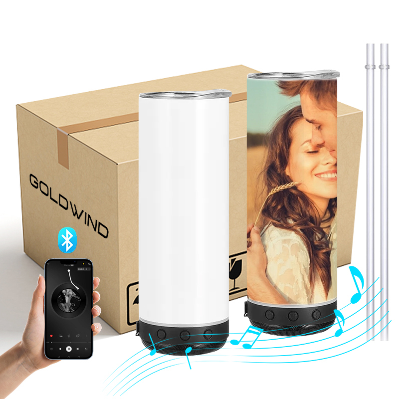 RTS US Warehouse Case of 12pack 20oz Sublimation Straight Skinny Bluetooth Tumblers with Plastic Straw & Lid & Speaker