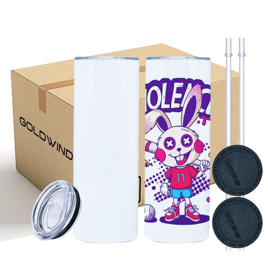 US Warehouse Case of 25pack 20oz Glossy Regular Edge Sub Straight Skinny Tumblers with Plastic&Rubber Bottom