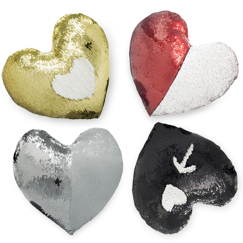 New Heart Shape sublimation blank cushion cover with sequin magic Flip pillow case