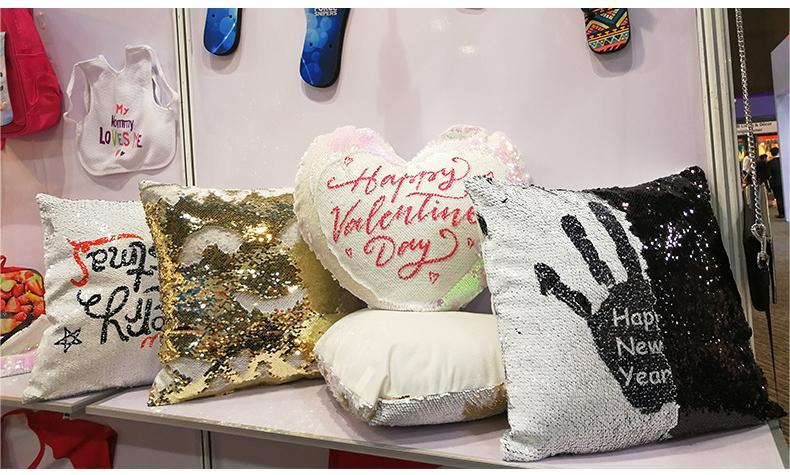 New Heart Shape sublimation blank cushion cover with sequin magic Flip pillow case
