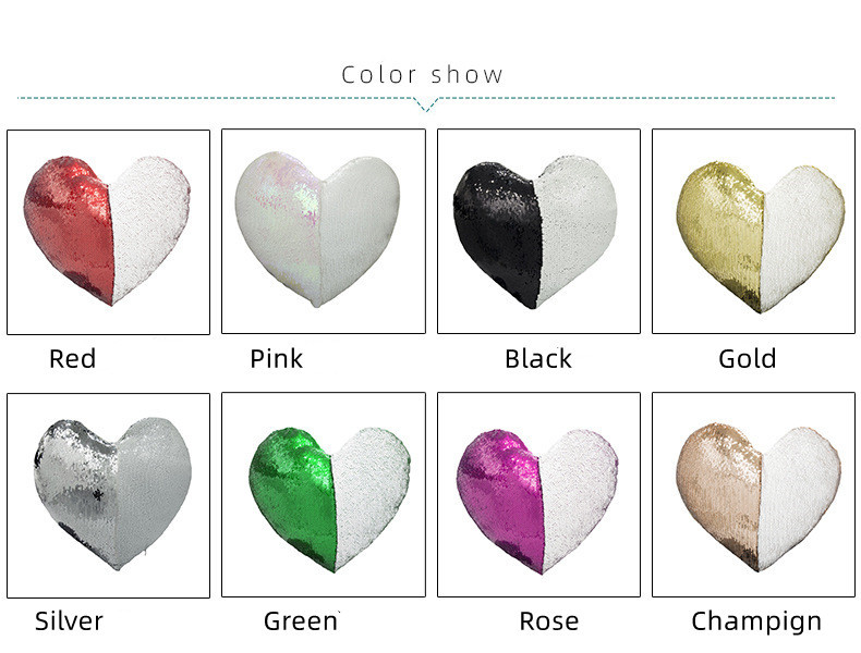 New Heart Shape sublimation blank cushion cover with sequin magic Flip pillow case