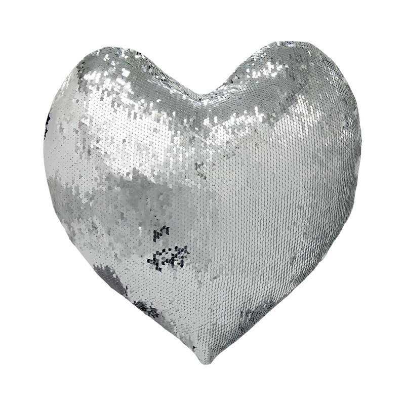New Heart Shape sublimation blank cushion cover with sequin magic Flip pillow case