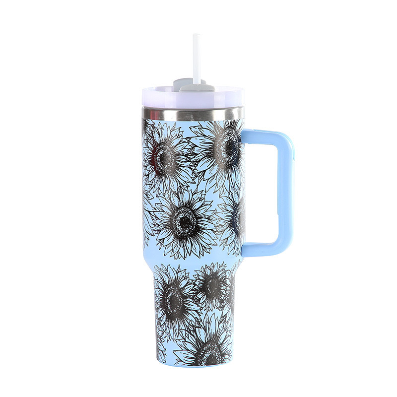 Sunflower Design of 40oz Stainless Steel Coffee Travel Mugs with Mixed Colors  - Chinese Warehouse