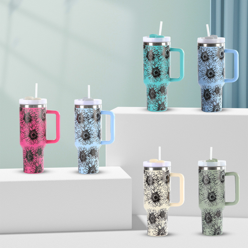 Sunflower Design of 40oz Stainless Steel Coffee Travel Mugs with Mixed Colors  - Chinese Warehouse