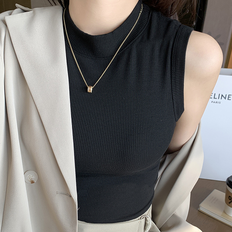 DTF New Round Neck Ribbed Bottoming Shirt Sleeveless Vest for Lady - Chinese Warehouse