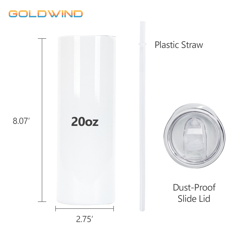 Presale - RTS US Warehouse Case of 25pack 20oz Sublimation Straight Skinny Tumblers with Plastic Straw&Metal Straw&Lids&Straw Brush