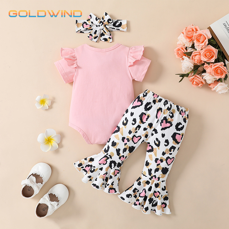 Printed Bell Bottom Set Toddler Girls Short Sleeve Jumpsuit Bodysuit Bell Bottom Clothes Summer - Chinese Warehouse
