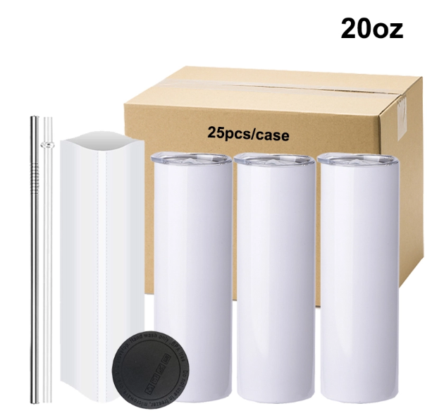 RTS US Warehouse Case of 25pack full set 20oz Sublimation Straight Skinny Tumblers
