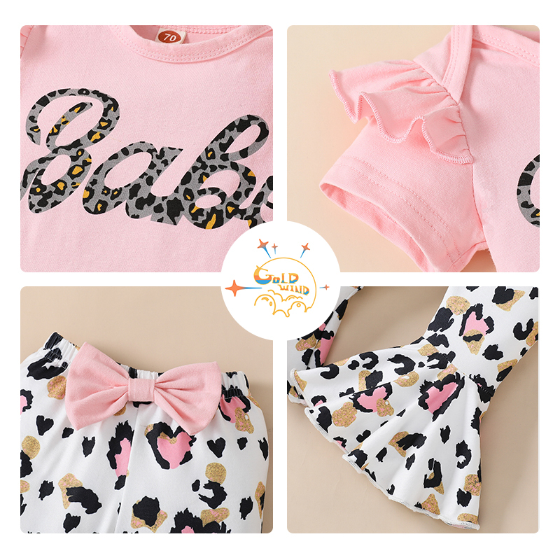 Printed Bell Bottom Set Toddler Girls Short Sleeve Jumpsuit Bodysuit Bell Bottom Clothes Summer - Chinese Warehouse