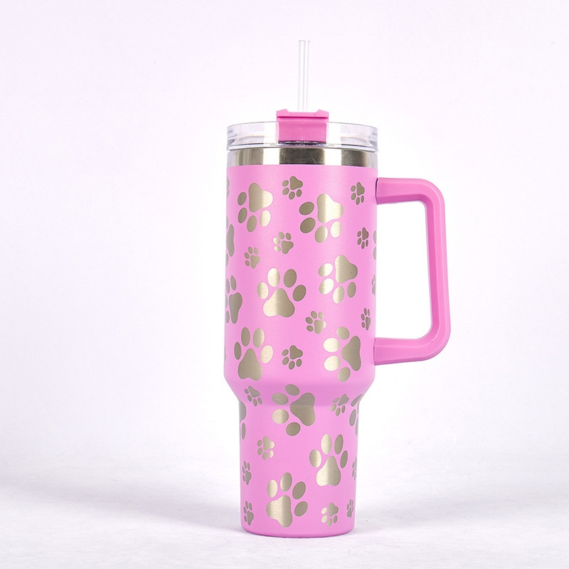 RTS CN -- 40oz Stanley1.0  Cat's Claw Laser Printed Travel Mug Tumbler With Straw&lids