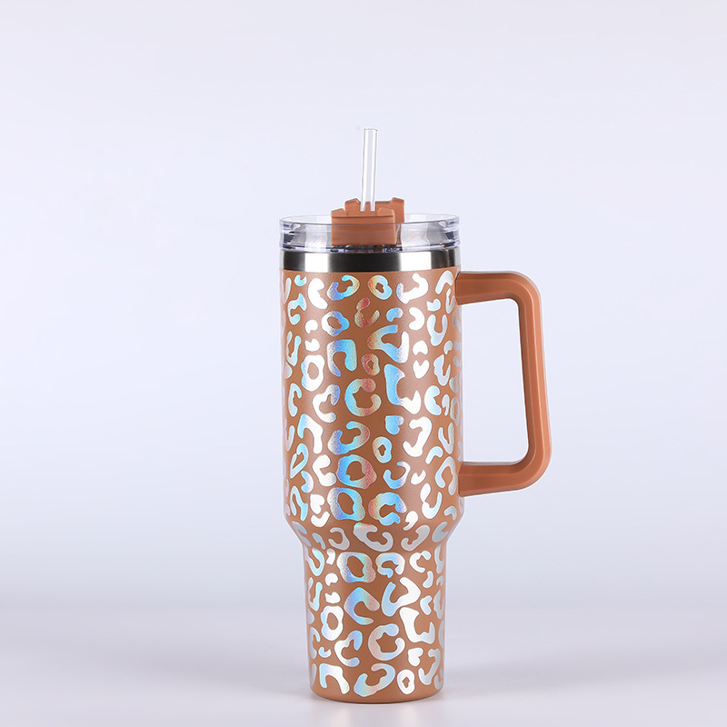 RTS CN -- 40oz Stanley1.0 3D Holographic Leopard Laser Travel Mug Tumbler With Handle