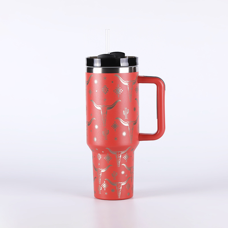 RTS CN -- 40oz Stanley2.0  OX-Head Laser Printed Travel Mug Tumbler With Straw&lids