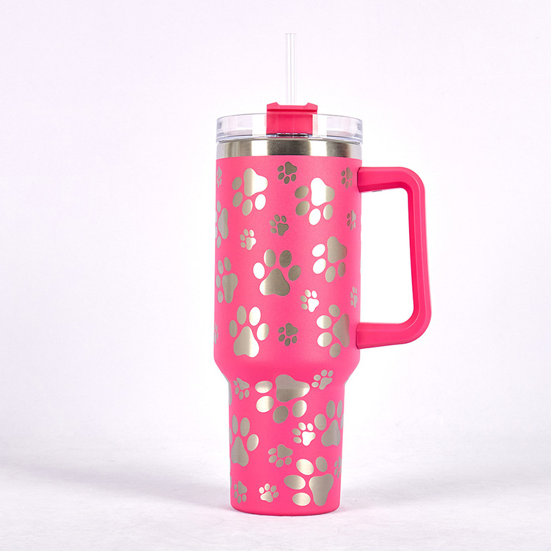 RTS CN -- 40oz Stanley1.0  Cat's Claw Laser Printed Travel Mug Tumbler With Straw&lids