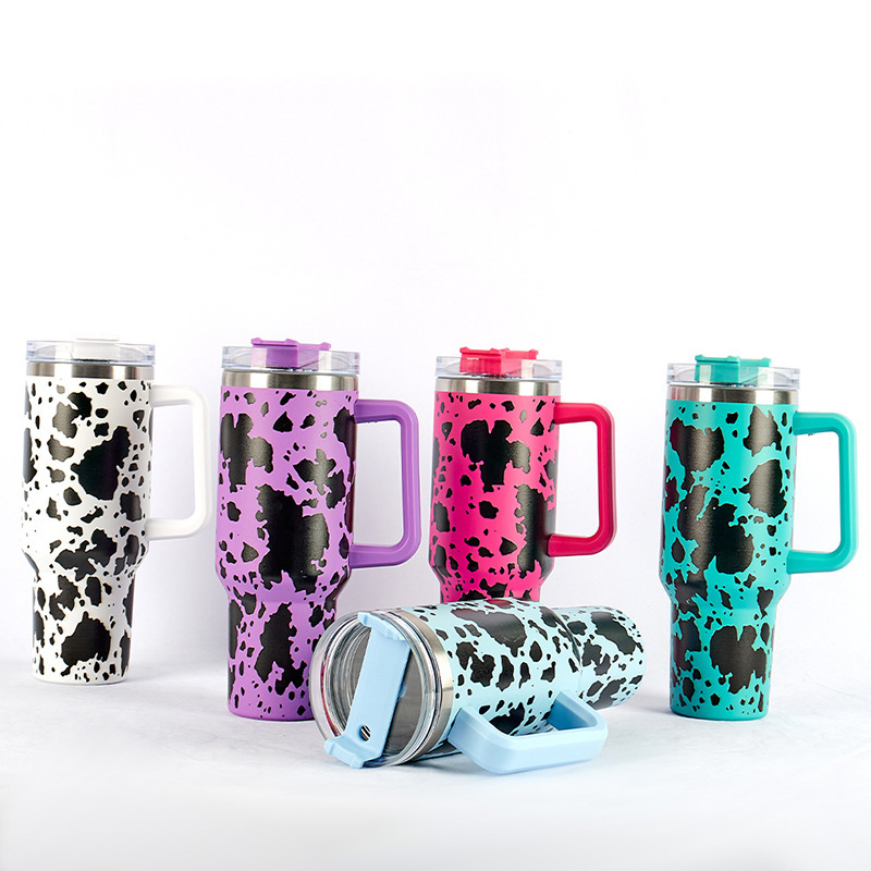 RTS CN --  40oz 5D Printed Mixed Cow Designs Stanley1.0 Tumbler with Straw&lids