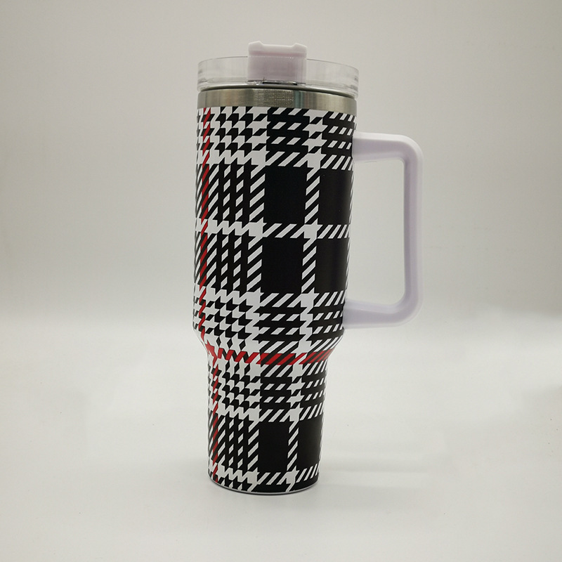 RTS CN --  40oz 5D Printed Mixed Houndstooth Designs Stanley1.0 Tumbler with Straw&lids