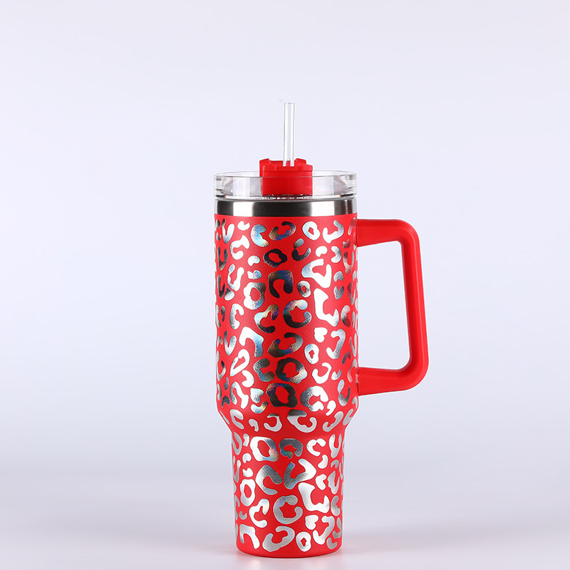 RTS CN -- 40oz Stanley1.0 3D Holographic Leopard Laser Travel Mug Tumbler With Handle