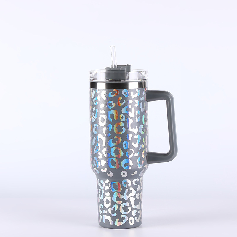RTS CN -- 40oz Stanley1.0 3D Holographic Leopard Laser Travel Mug Tumbler With Handle