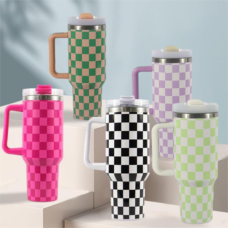 RTS CN --  40oz 5D Printed Mixed Houndstooth Designs Stanley1.0 Tumbler with Straw&lids