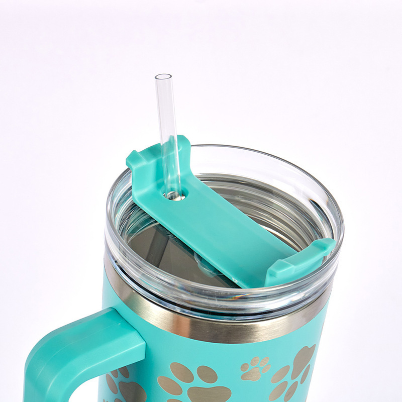 RTS CN -- 40oz Stanley1.0  Cat's Claw Laser Printed Travel Mug Tumbler With Straw&lids