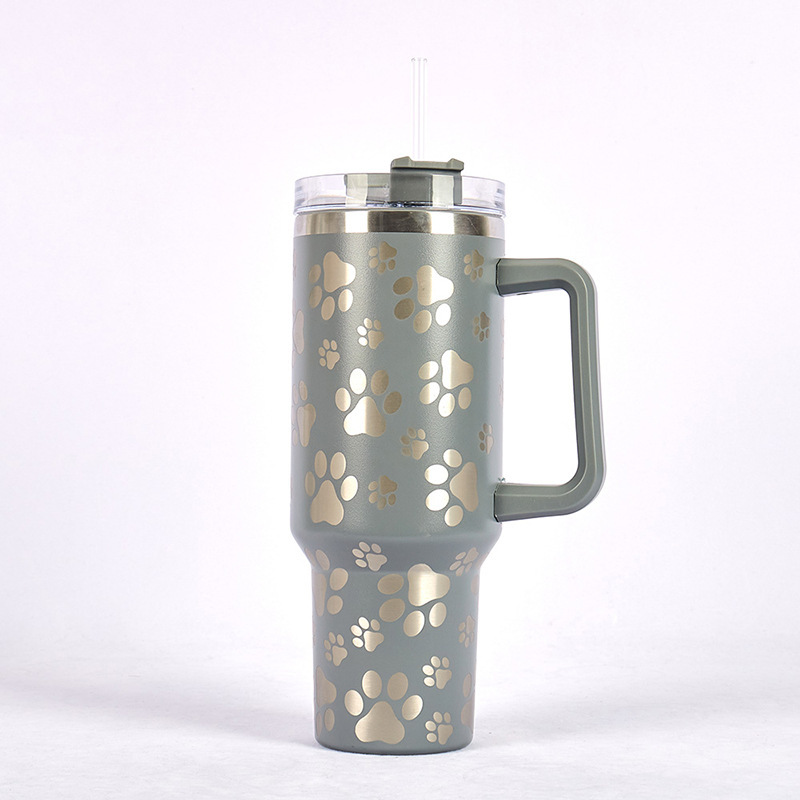 RTS CN -- 40oz Stanley1.0  Cat's Claw Laser Printed Travel Mug Tumbler With Straw&lids