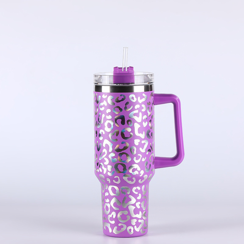 RTS CN -- 40oz Stanley1.0 3D Holographic Leopard Laser Travel Mug Tumbler With Handle