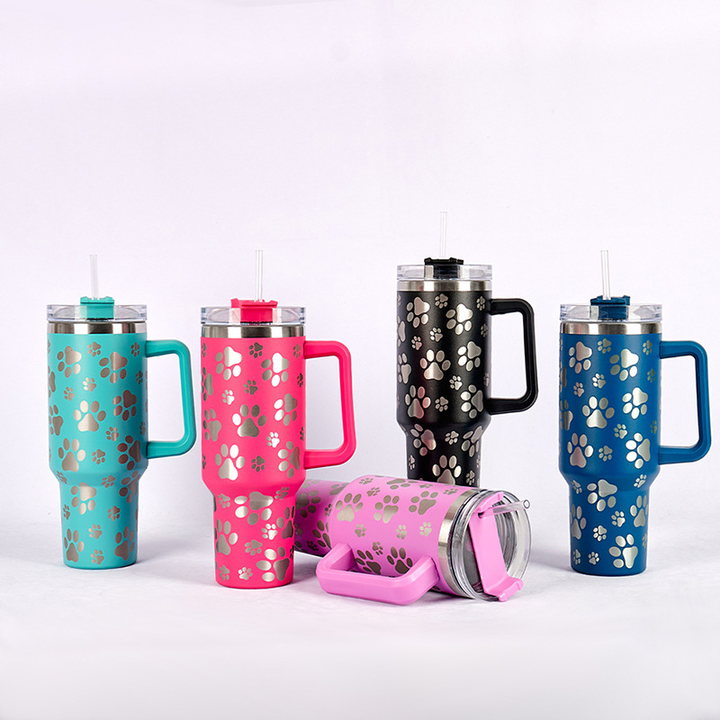 RTS CN -- 40oz Stanley1.0  Cat's Claw Laser Printed Travel Mug Tumbler With Straw&lids