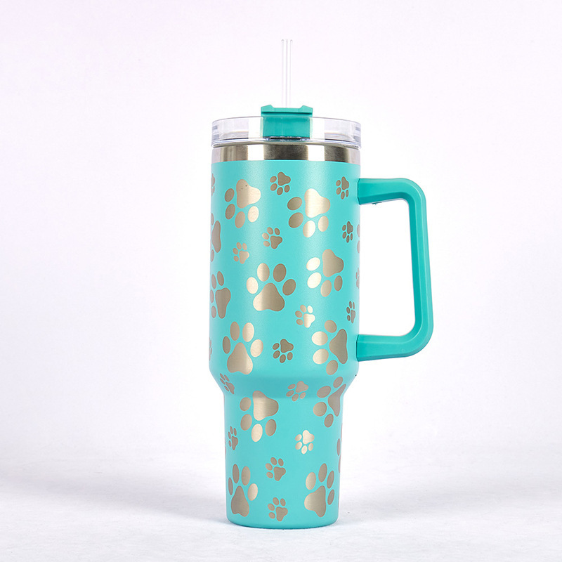 RTS CN -- 40oz Stanley1.0  Cat's Claw Laser Printed Travel Mug Tumbler With Straw&lids