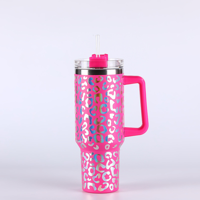 RTS CN -- 40oz Stanley1.0 3D Holographic Leopard Laser Travel Mug Tumbler With Handle