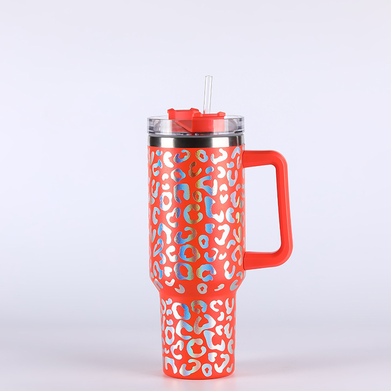 RTS CN -- 40oz Stanley1.0 3D Holographic Leopard Laser Travel Mug Tumbler With Handle