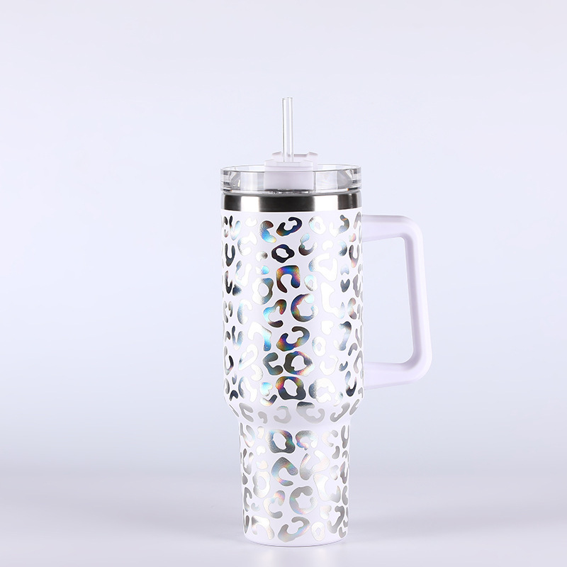 RTS CN -- 40oz Stanley1.0 3D Holographic Leopard Laser Travel Mug Tumbler With Handle