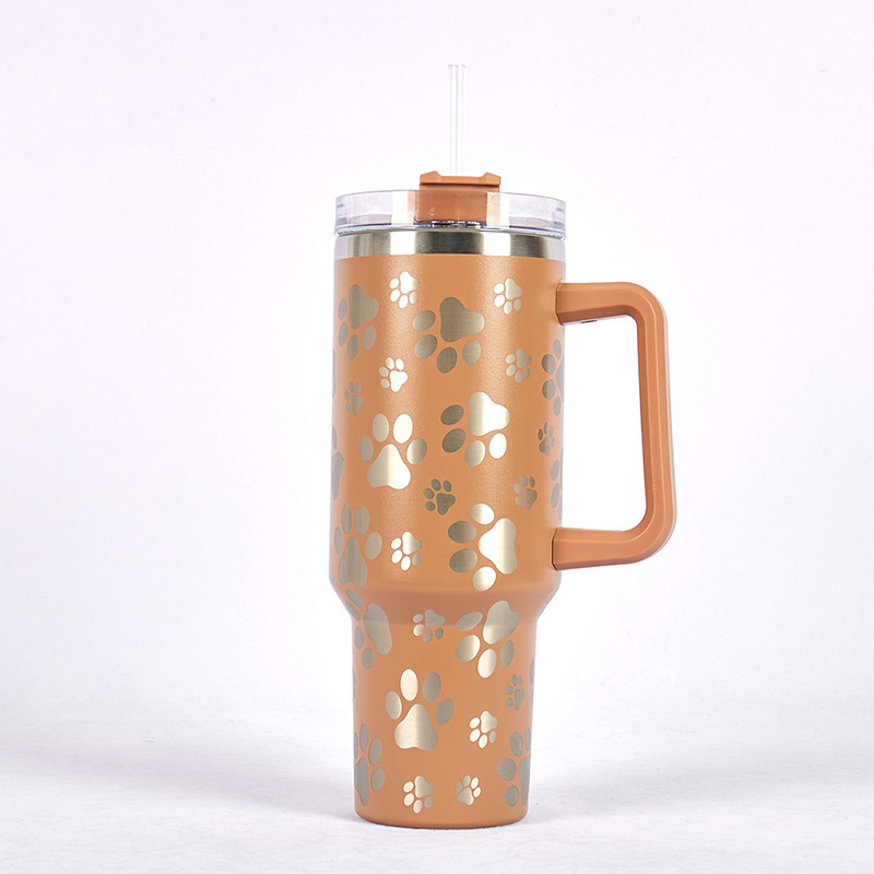 RTS CN -- 40oz Stanley1.0  Cat's Claw Laser Printed Travel Mug Tumbler With Straw&lids