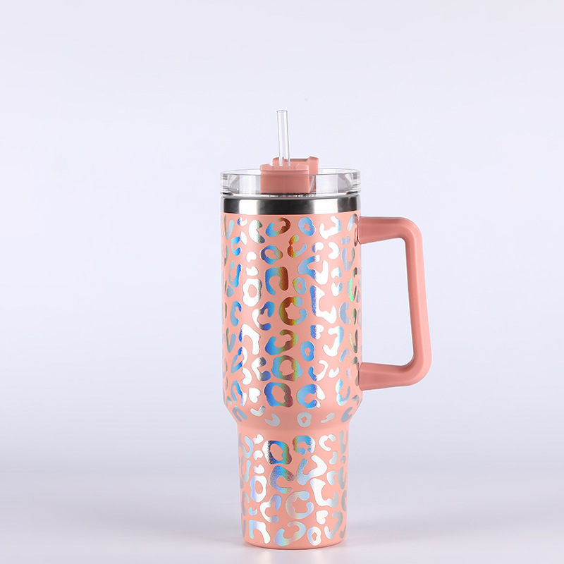 RTS CN -- 40oz Stanley1.0 3D Holographic Leopard Laser Travel Mug Tumbler With Handle