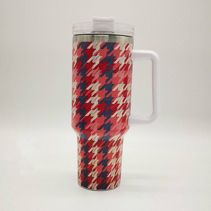 RTS CN --  40oz 5D Printed Mixed Houndstooth Designs Stanley1.0 Tumbler with Straw&lids