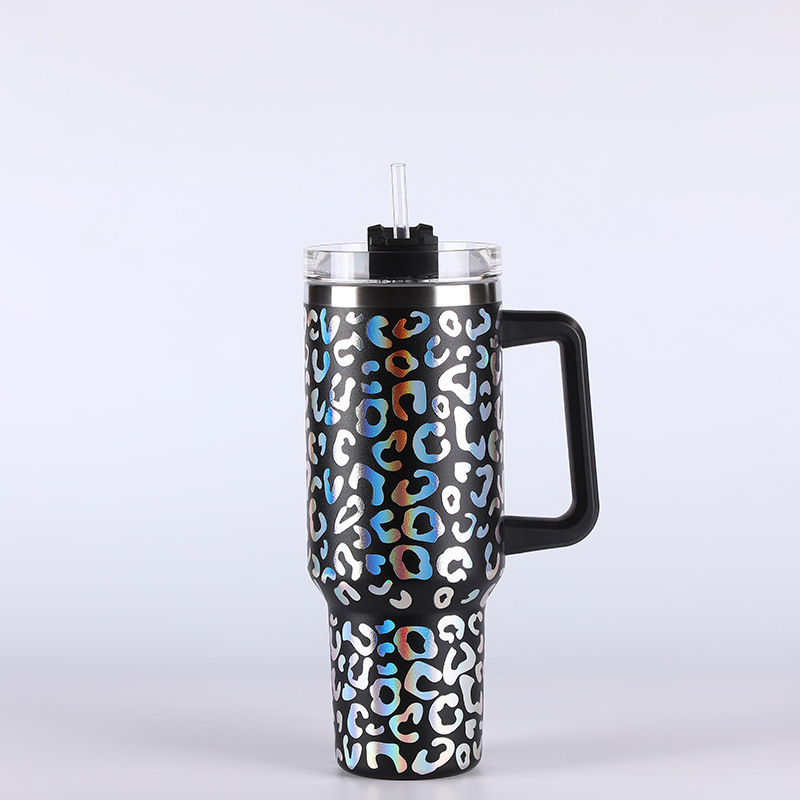 RTS CN -- 40oz Stanley1.0 3D Holographic Leopard Laser Travel Mug Tumbler With Handle