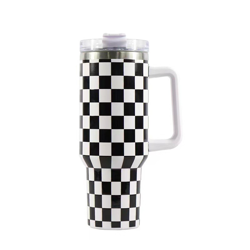 RTS CN --  40oz 5D Printed Mixed Houndstooth Designs Stanley1.0 Tumbler with Straw&lids
