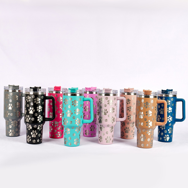 RTS CN -- 40oz Stanley1.0  Cat's Claw Laser Printed Travel Mug Tumbler With Straw&lids