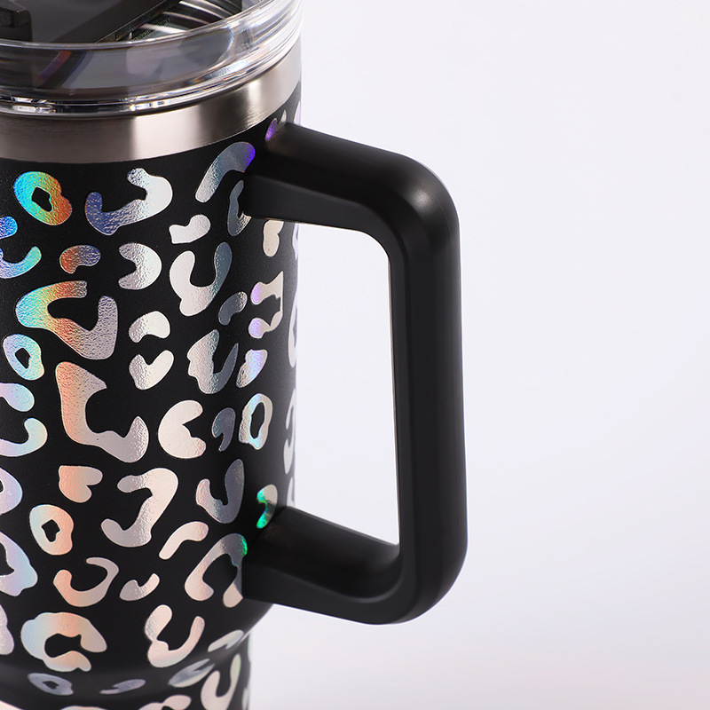 RTS CN -- 40oz Stanley1.0 3D Holographic Leopard Laser Travel Mug Tumbler With Handle