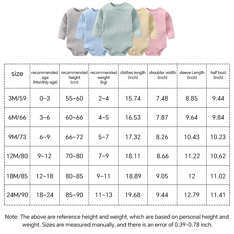 Cotton Long Sleeve Baby Onesies with Mixed  Sizes and Colors - Chinese Warehouse
