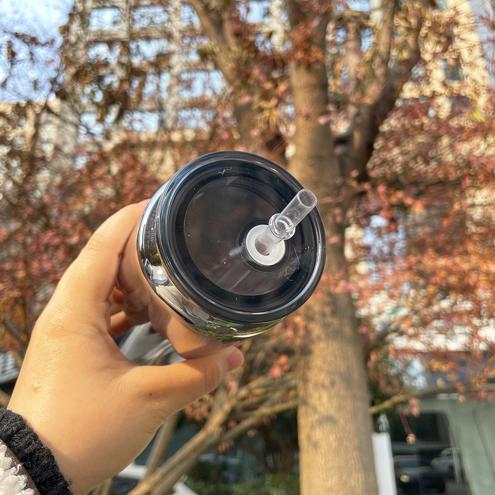 Case of 50pack 16oz Black Mirror Glass Can With Plastic Lid and Plastic Straw - Chinese Warehouse