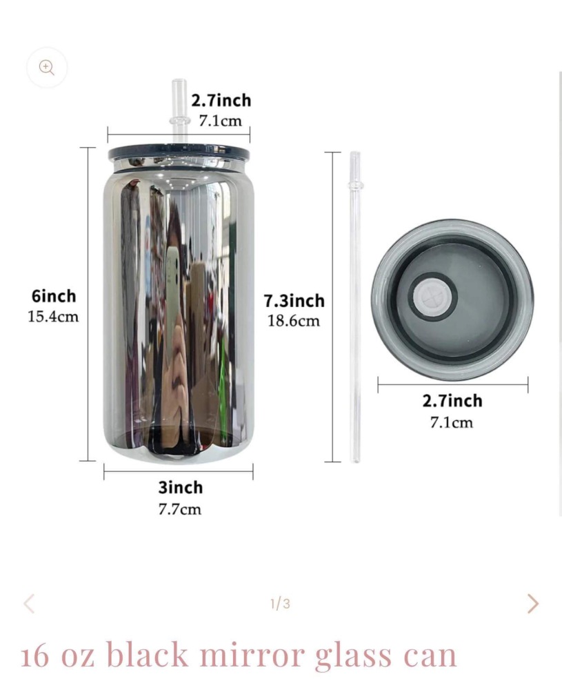 Case of 50pack 16oz Black Mirror Glass Can With Plastic Lid and Plastic Straw - Chinese Warehouse