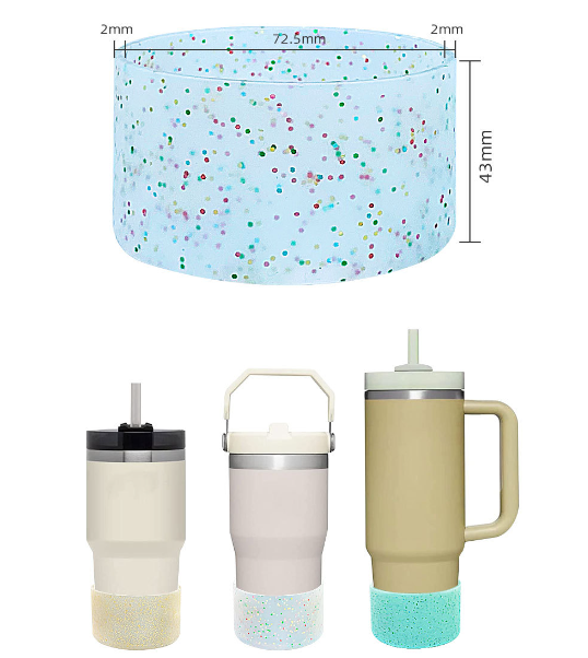 RTS CHINA Creative glitter silicone cup cover translucent sports water bottle cup bottom protective cover Stanley luminous bottom bottle cover